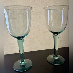 2 large, handblown, green goblets. 9.5”